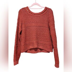 Anthropologie MOTH Cropped Sweater In Burnt Orange Button Back Sz S
